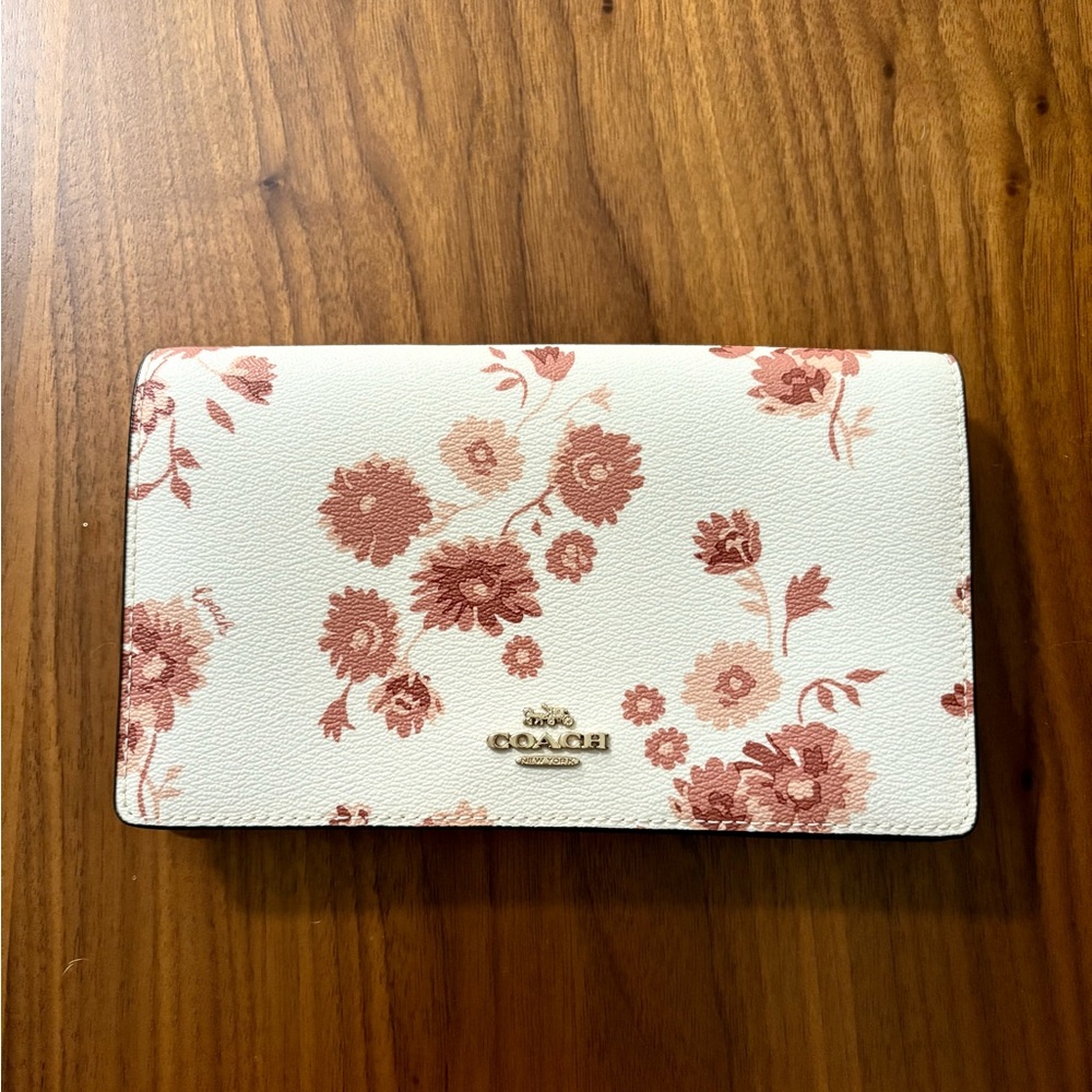 Coach Leather/Canvas Clutch Bag With Floral Print, Burgundy/Cream